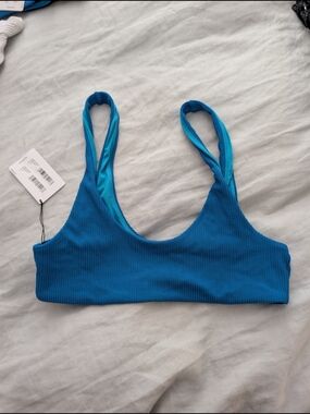 NWT Wolford Blue Ultra Texture Scoop Neck Bikini Top M